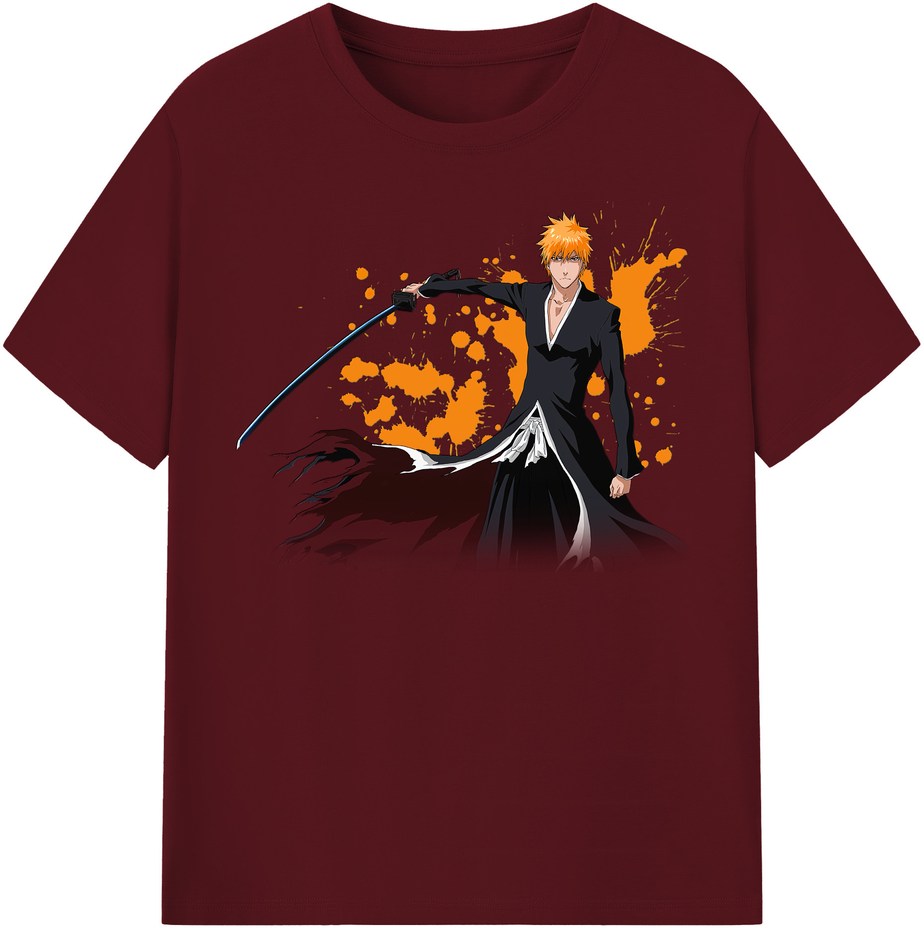 （画像用） ブリーチ 黒崎一護（くろさき いちご）BLEACH Kurosaki Ichigo 綿100％半袖Tシャツ（フロントプリント）